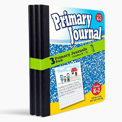 Better Office Products Primary Journal, Hardcover, Primary Composition Book Notebook - Grades K-2, 100 Sheet, One Subject, 9.75" x 7.5", Blue Cover-3 Pack