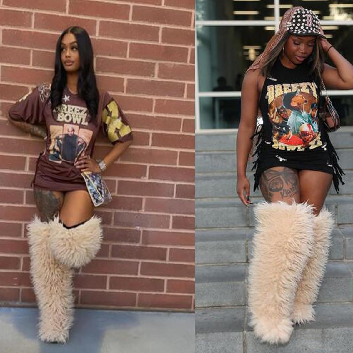 YXCFEWD Over the Knee Faux Fur Boots for Women 29 inchs Winter Thigh High Boots Fluffy Furry Snow Boots