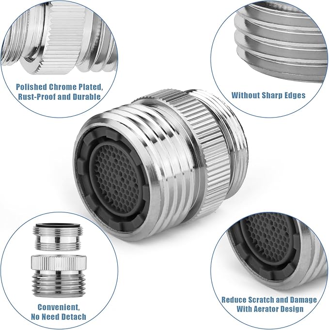 Faucet adapter with aerator, 34-inch garden hose to 12 sink faucet, polished chrome faucet adapter kit for garden hose