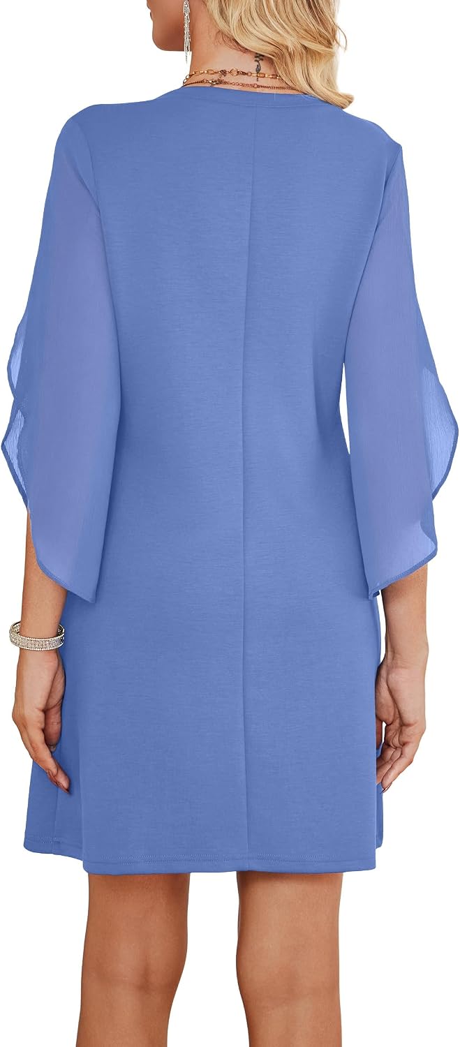 RUMIA Wedding Guest Dresses for Women Chiffon Sleeve Cocktail Dress