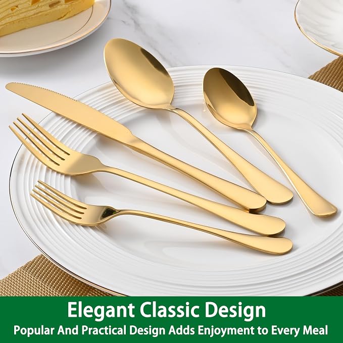 16-Piece Gold 8 Inches Stainless Steel Dinner Forks Set,Golden Silverware Fork,Durable Mirror Polishing Table Forks For Restaurant And Hotel