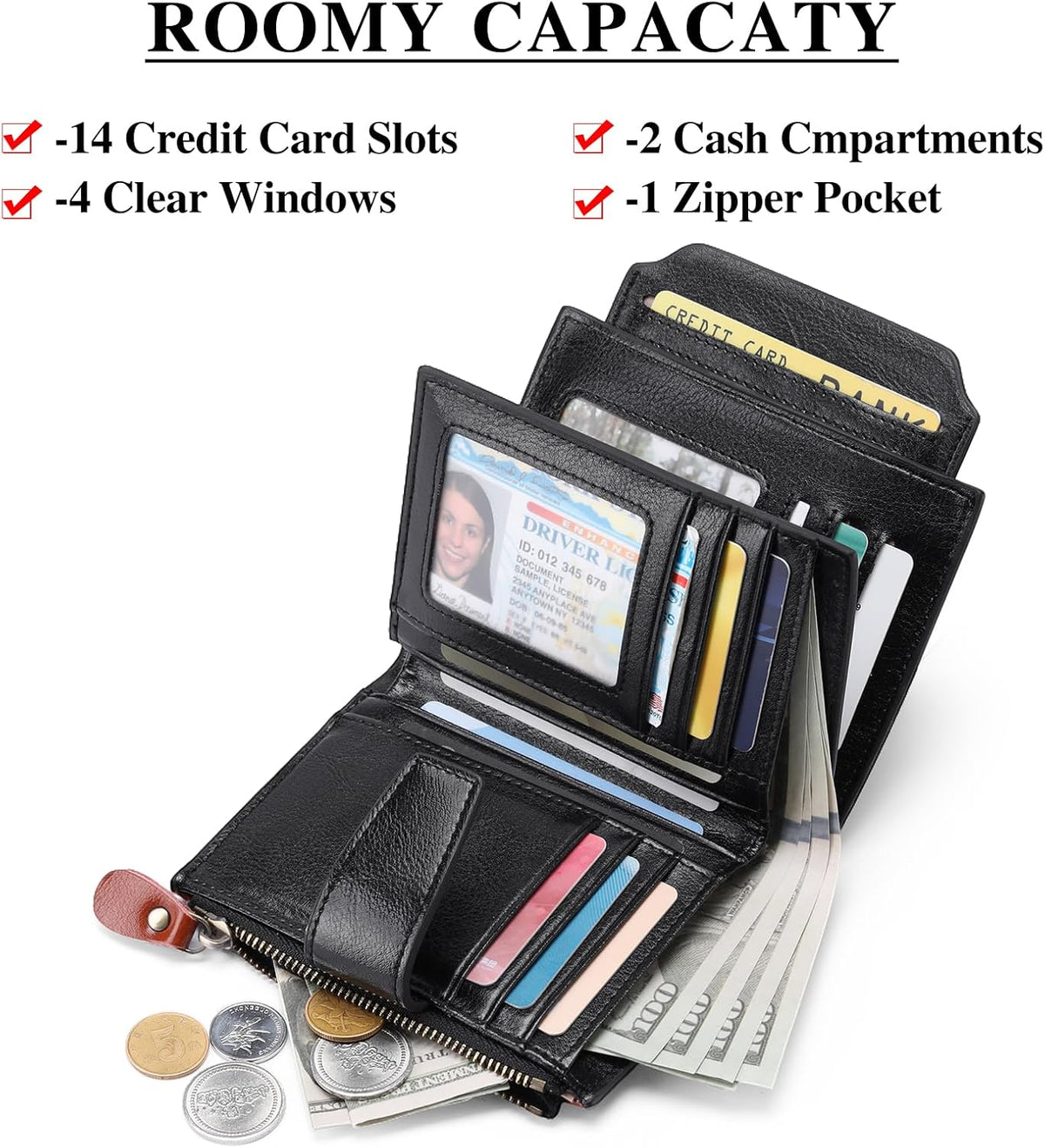 Small Wallet for Women Leather Bifold Compact RFID Blocking Small Womens Wallet Purse