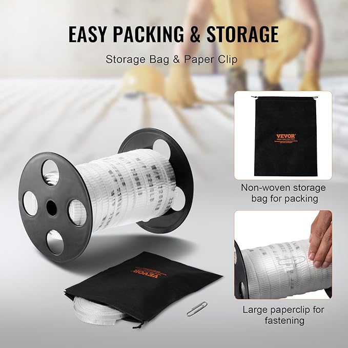 VEVOR Polyester Pull Tape, 5/8" x 108' Mule Tape Flat Rope, 2200 lbf Tensile Capacity, Printed Webbing Cable Pulling Tape for Packaging, Gardening, Commercial Electrical, Conduit Work, White
