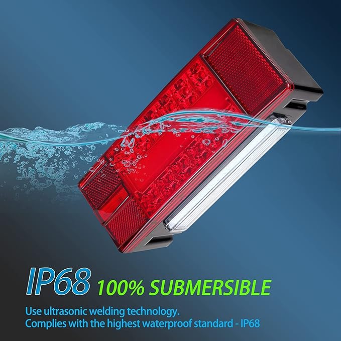 Boat Trailer Lights, Low Profile Rectangular Trailer Lights Led Kit, Red Sealed IP68 Waterproof Trailer Rear Lights Replacement for Fishing Boat Trailers, Truck, Boat etc