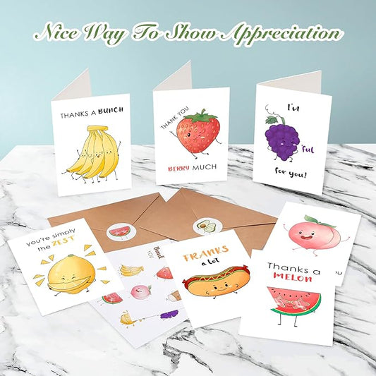 40 Funny Thank You Cards with Envelopes  Stickers, 4A6 in Cute Pun Cards Assorted Blank Greeting Cards, Boxed Bulk Note Cards for Friends Teachers Business Coworker Employee Appreciation
