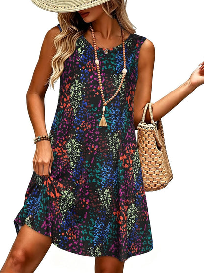 elescat Women's Summer Dresses 2026 Beach Casual Sleeveless Floral Print Tank Loose Sundress with Pocket