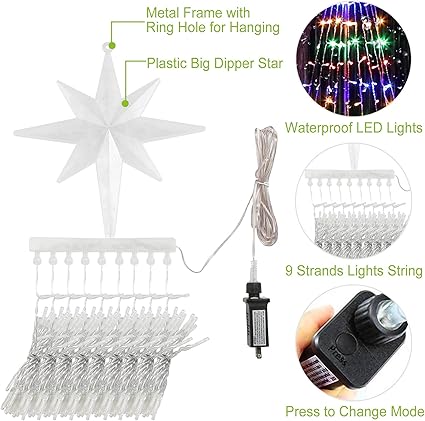 Christmas Decoration Star Lights Outdoor,317 LED 16.4Ft Christmas Tree Toppers String Lights8 Modes Waterproof for Halloween Xmas New Year Holiday Birthday