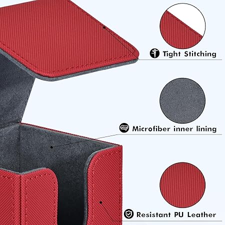ZLCA Card Deck Box for MTG, Deck Case Holds 100 Single Sleeved Cards, PU Leather Magnetic Storage Box Fits for TCG CCG Magic Game Card (Red)