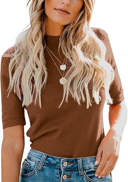 LIYOHON Womens Tops Dressy Casual Mock Turtleneck Business Short Sleeve T Shirts Going Out Tops 2025