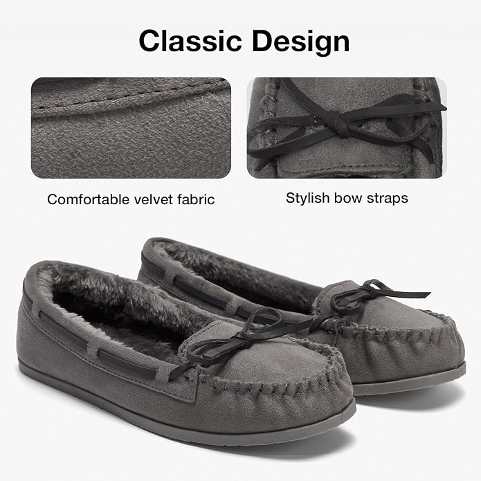 KOLILI Womens Faux Fur Moccasin Slippers, Indoor Outdoor Warm & Cozy House Shoes with Durable Rubber Sole
