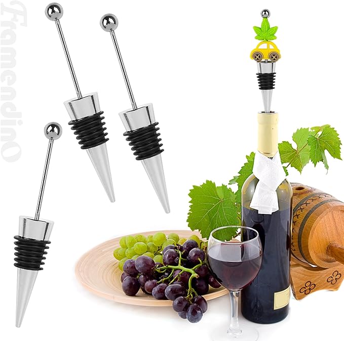 Framendino, 17 Pack Beadable Travel Corkscrew Bottle Opener with Wine Stoppers Set Beaded Stopper Cork Remover for Kitchen Bar Restaurant