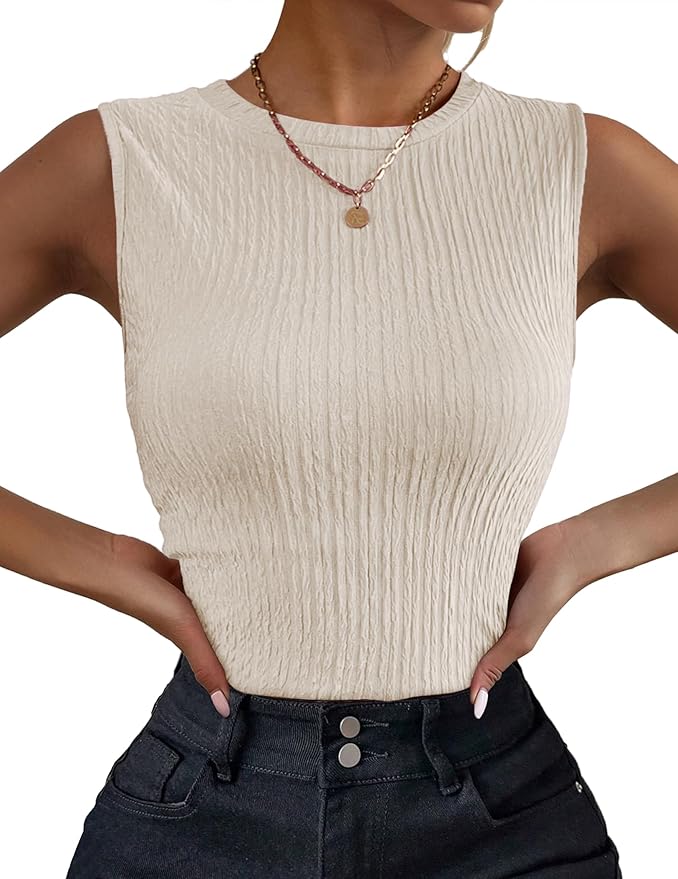 Zeagoo Women's High Neck Tank Top 2025 Summer Casual Ribbed Knit Slim Fitted Basic Textured Sleeveless Shirts