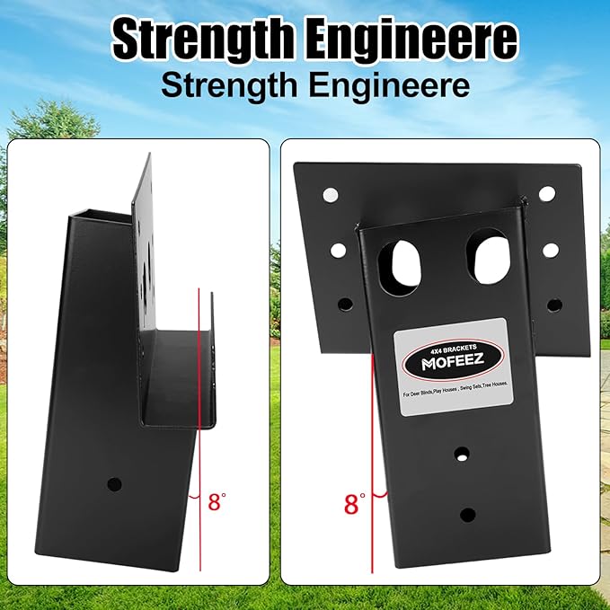 MOFEEZ Deer Stand Brackets 4x4 with Screws, Heavy Duty Elevator Bracket with Powder Coated for Deer Blind Outdoor Hunting Platform Blind Box Treehouse Shooting Shack Over 2000lb Capacity Black 4 Pack