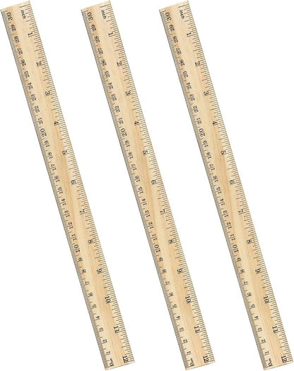 ZZTX 3 Pack Wooden Ruler 12 Inch Rulers Bulk Wood Measuring Ruler for Students Office School Supplies 2 Scale (30 cm)