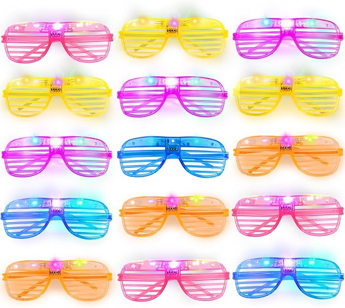 15 Pack Light Up Glasses 5 Colors LED Glasses Glow in The Dark Party Supplies for Kids Adults 80s Shutter Shades Neon Party Favors