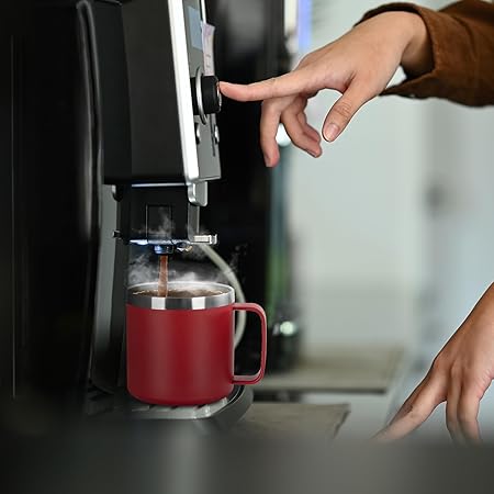 VEGOND 14 oz Insulated Coffee Mug with Handle, Stainless Steel Travel Coffee Mug with Lid, Double Wall Vacuum Metal Coffee Cup, Coffee Tumbler Powder Coated, Red 1 Pack