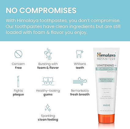 Himalaya Botanique Whitening  Hydroxyapatite Toothpaste for Whiter Teeth  Fresher Breath with Hydroxyapatite Support  Mint Flavor, Fluoride-Free, SLS Free,  Vegan, 4.0 oz (113g)...