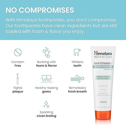 Himalaya Botanique Whitening  Hydroxyapatite Toothpaste for Whiter Teeth  Fresher Breath with Hydroxyapatite Support  Mint Flavor, Fluoride-Free, SLS Free,  Vegan, 4.0 oz (113g)...