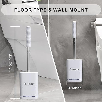 Fowooyeen Silicone Toilet Brush and Holder Set, Automatic Toilet Bowl Brushes with Ventilation Slots Base for Bathroom Cream