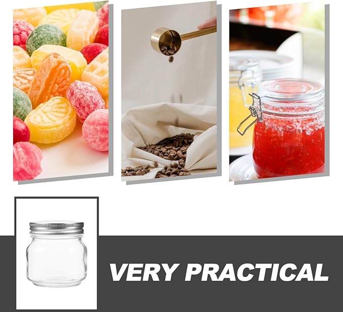 VOSAREA 3pcs Sealed Jar Mason Jar Candy Dispenser Honey Dispenser Jam Containers Food Storage Container Transparent Containers Small Jar with Lid Jars for Kitchen Clear Jars Glass