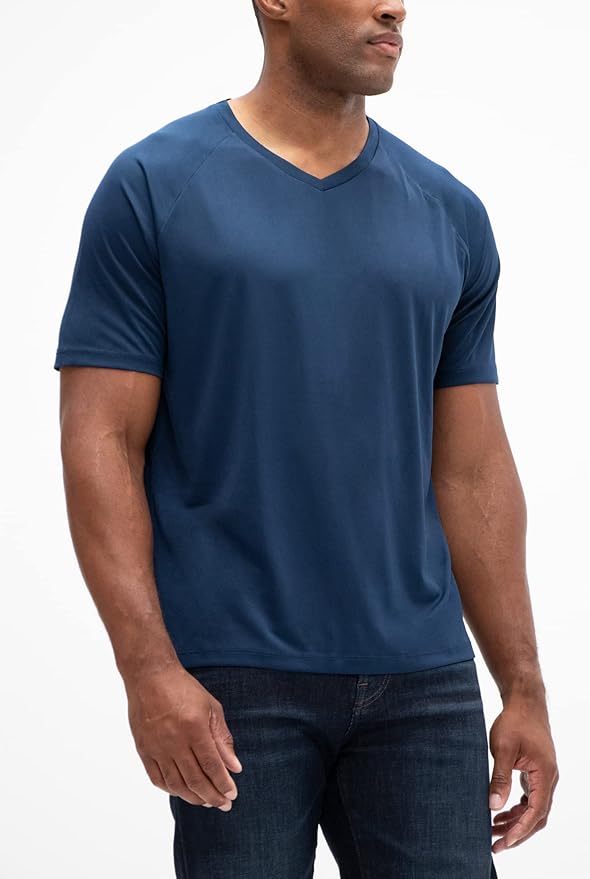 DEVOPS 2 or 5 Pack Men's UPF 50+ Sun Protection Moisture Wicking Dry-Fit Short Sleeve Workout V-Neck Shirts