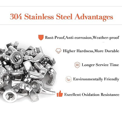 Hurrican 14"-20 Stainless Steel Wing Nuts - 50PCS Butterfly Ear Wingnuts