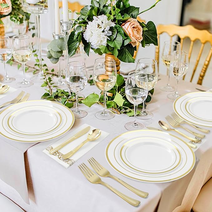 25 Pack 6.9 Inch Gold Plastic Spoons, Heavy Duty Plastic Silverware, Heavyweight Gold Disposable Spoons, Disposable Serving Utensils for Catering, Parties, Dinners, Weddings, Christmas