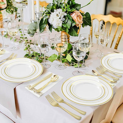 25 Pack 6.9 Inch Gold Plastic Spoons, Heavy Duty Plastic Silverware, Heavyweight Gold Disposable Spoons, Disposable Serving Utensils for Catering, Parties, Dinners, Weddings, Christmas