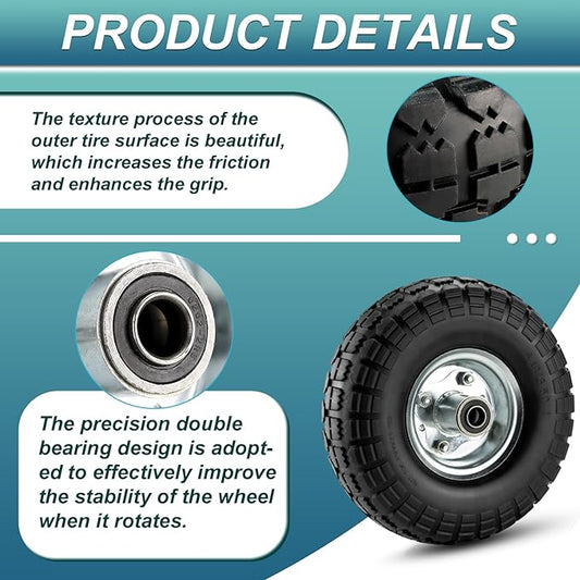 4.103.50-4" Flat Free Tire and Wheel,10" Heavy Duty Solid Flat Free Tire with 58" Axle Borehole, 2.1" Offset Hub for Wagon Wheelbarrow Garden Cart Lawnmower and Trolleys, 2 Pack by Cenipar