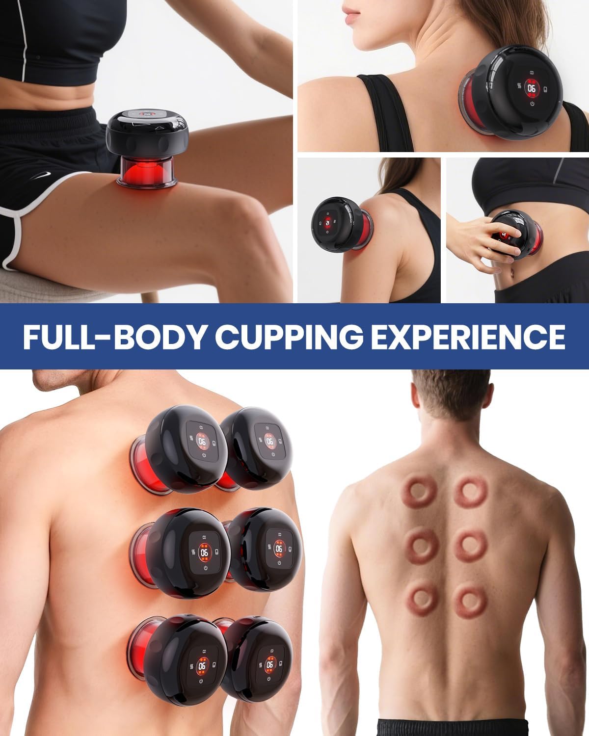 EURPMASK 2 Pack Smart Cupping Set with Red Light, Heat & Dynamic Suction,Cupping Therapy Massager with One-Touch Control, Portable Muscle Relaxation Tool