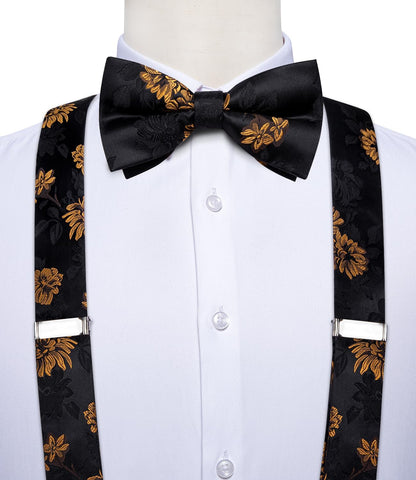 DiBanGu Paisley Bow Tie and Supenders for Men Tuxedo Heavy Duty 6 Clips Suspender Adjustable Y-Shape Mens Trouser Braces
