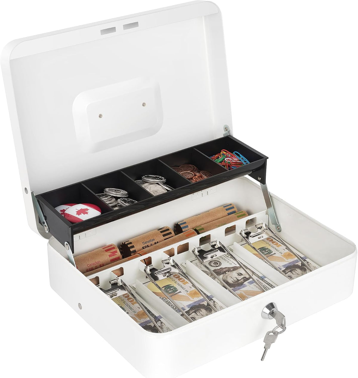 Sumerfnt Cash Box with Lock and Money Tray Money Box for Cash, Metal Lock Box for Money Cash Register (Box contains cosmetic scratches and dents)
