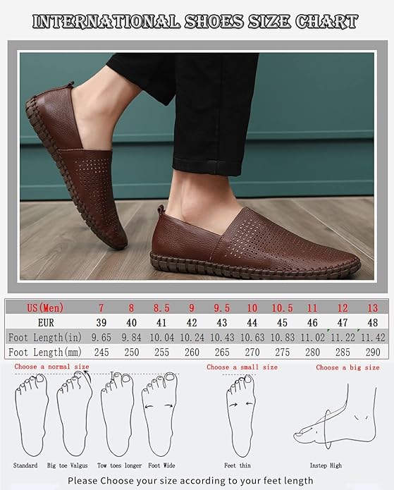 Men's Genuine Leather Loafer Shoes Slip On Soft Walking Shoes Perforated Driving Shoes