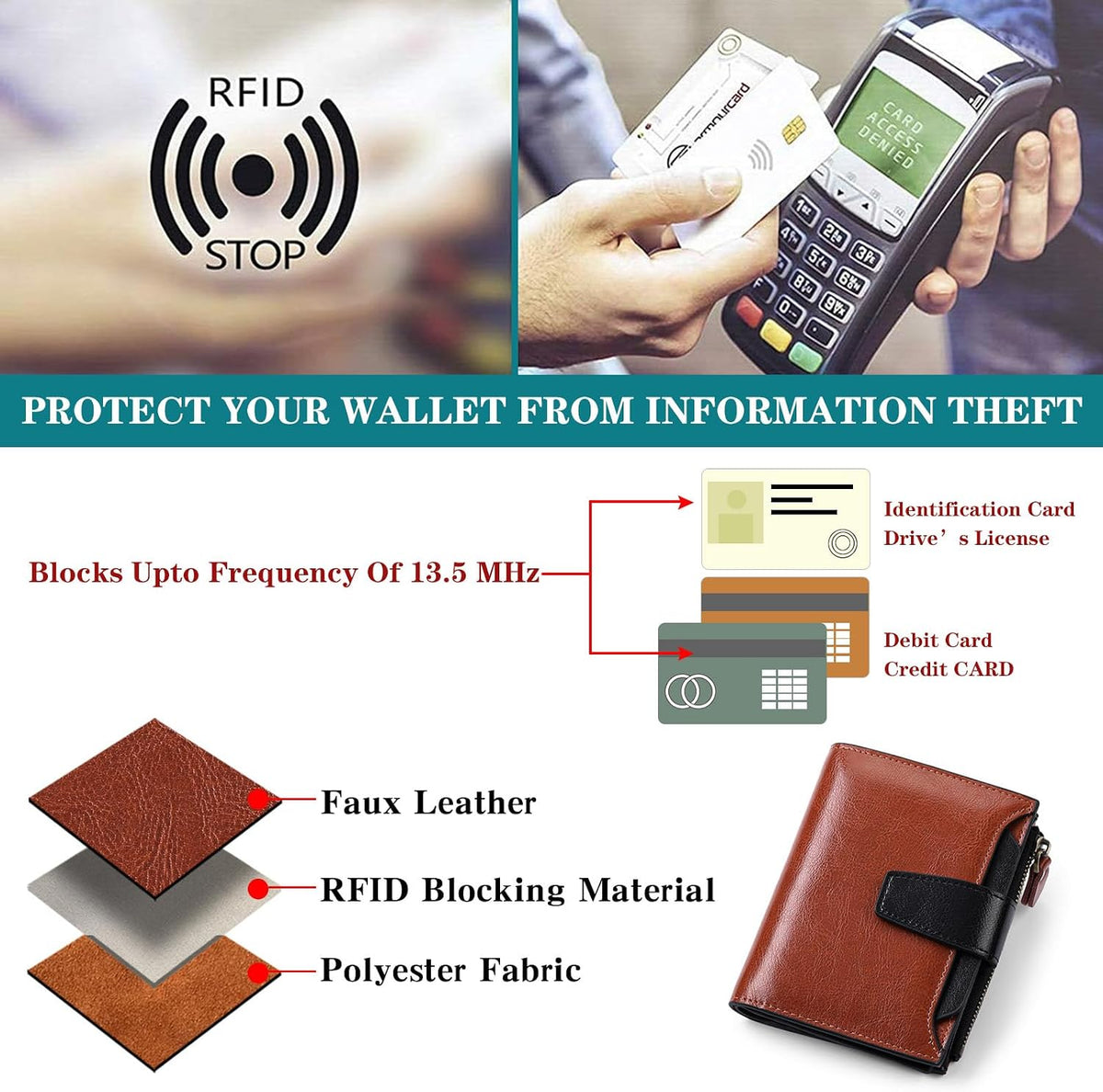 Small Wallet for Women Leather Bifold Compact RFID Blocking Small Womens Wallet Purse