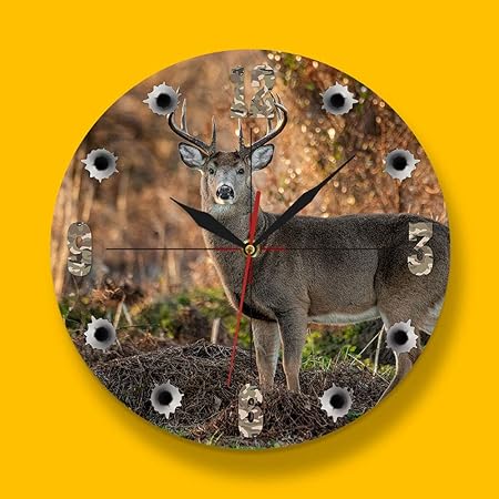 The Geeky Days Deer Wall Clock, 12 Inch Cabin Hunting Clock Round Silent Non Ticking Battery Operated Rustic Wildlife Wall Decor Deer Clocks for Walls Man Cave Wildlife Deer Hunting Gifts