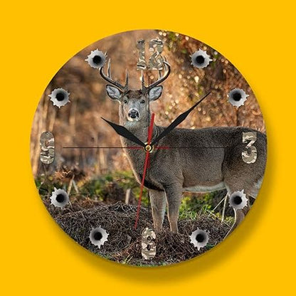 The Geeky Days Deer Wall Clock, 12 Inch Cabin Hunting Clock Round Silent Non Ticking Battery Operated Rustic Wildlife Wall Decor Deer Clocks for Walls Man Cave Wildlife Deer Hunting Gifts