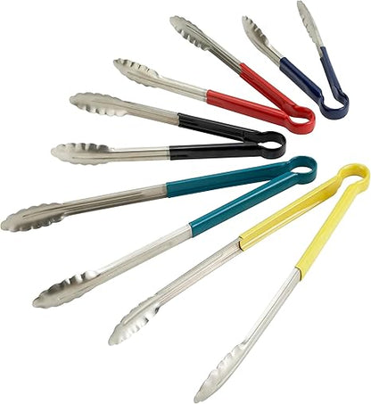 Winco 12" Stainless Steel Serving Tongs with Plastic Handle, Yellow