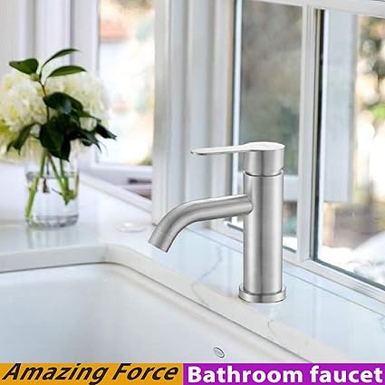 Bathroom Sink Faucet, Single Handle Bathroom Faucets for Sink 1 Hole, Stainless Steel Bath Faucet, Modern Vanity Laundry Utility Faucet, Brushed Nickel Bathroom Faucets llaves para lavamanos de bano