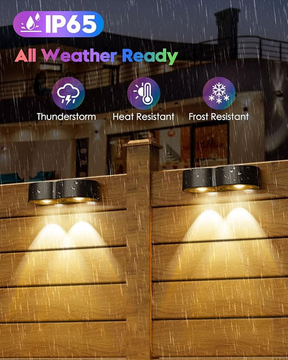 Pack of 8 upgraded solar lights for outdoor fence with point lenses, warm white, cool white and RGB 8 fixed colors, bright waterproof color lights for fence, wall, step,