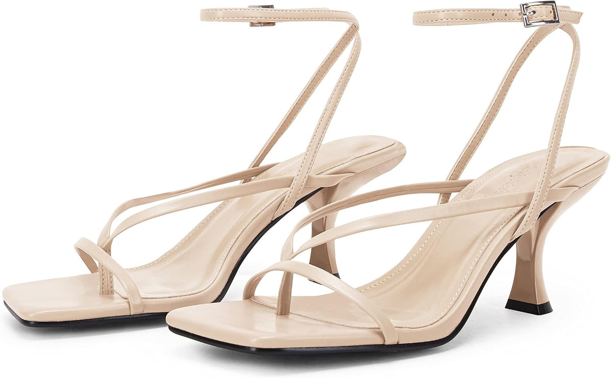 PiePieBuy Women's Lace Up Heeled Sandals Square Flip Flop High Heels Strappy Party Shoes