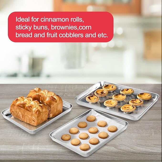 Stainless Steel Baking Sheet Cookie Tray, Cookie Sheet for Toaster Oven Baking Pan Tray, Jelly Roll Pan Size 16 x 12 x 1 Inch Easy Clean  Non-stick  Non-toxic  Dishwasher Safe