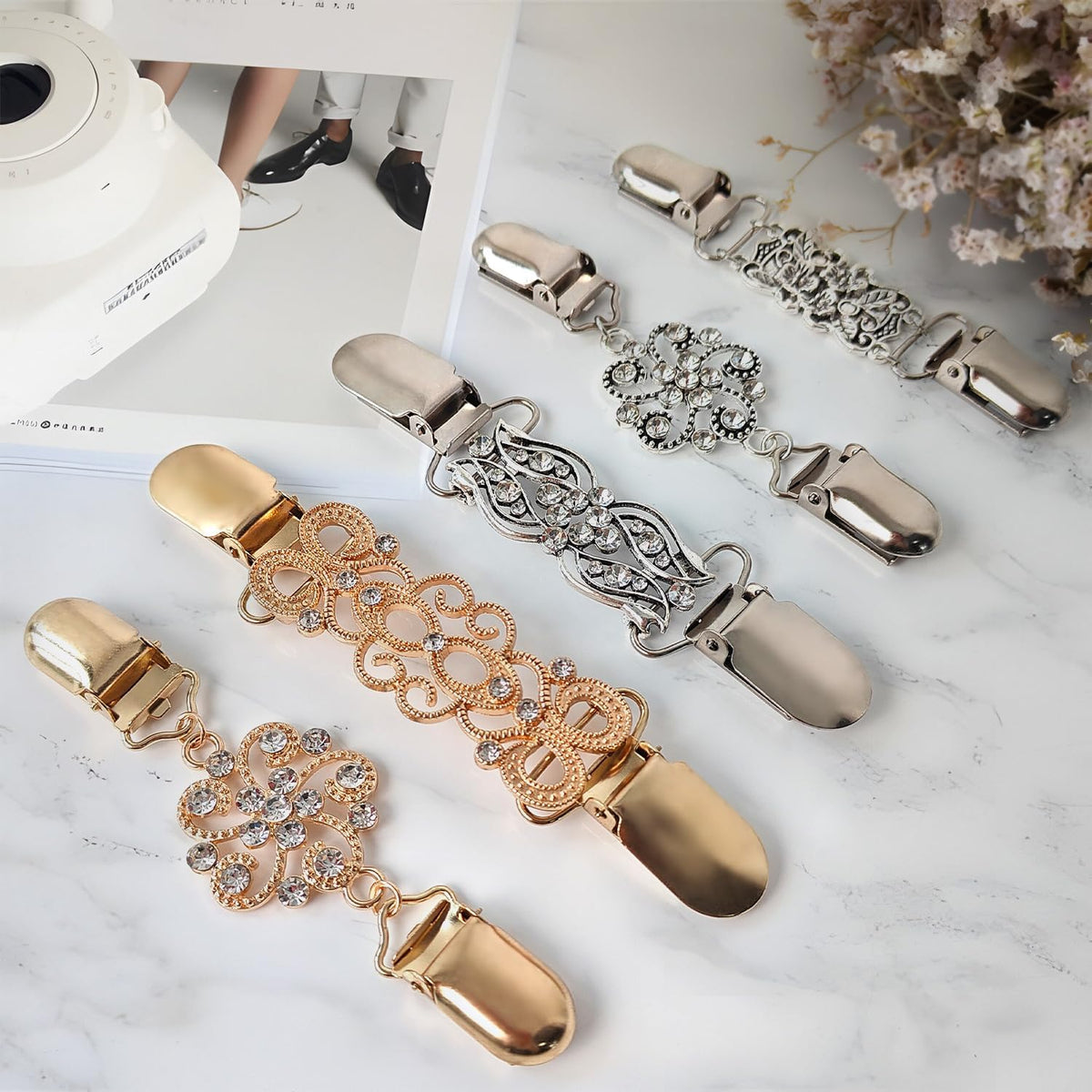 J.CARP Dress Clips Sweater Clips Shawl Clips for Women, Vintage Cardigan Clip, Girls Brooch Clips for Clothing Pack of Four