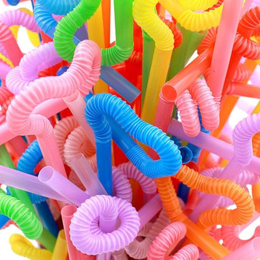 HANSGO Disposable Colorful Drinking Straws, 13inch Extra Long Flexible Straws for Party Decorations, 7 Colors, 100PCS