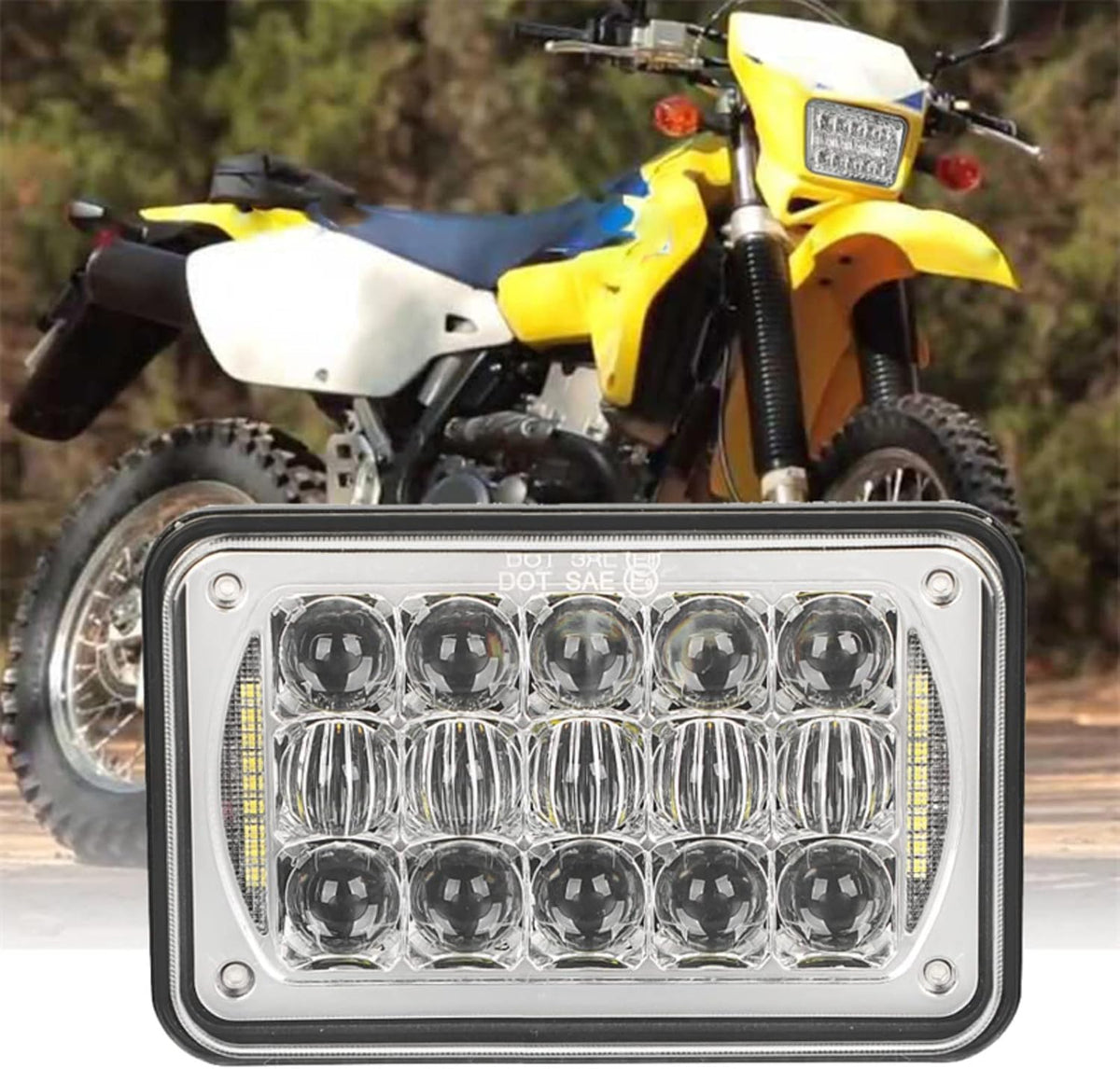 POCHY Motorcycle Headlight For XR250 XR400 XR650 Suzuki DRZ Accessories Rectangular Light DOT Black Motorcycle DRL Lamp 4X6 LED Headlight