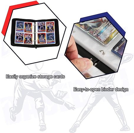 Baseball Card Binder, Trading Card Binder with Sleeves, Sports Card Binder Collectible Trading Card Albums Fits Cards with 50 Removable Sleeves (Blue, 400 Pockets)