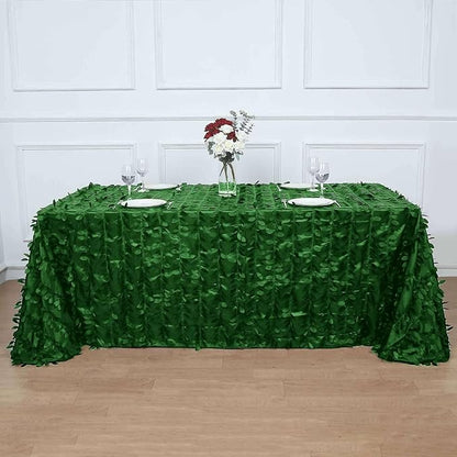 Efavormart 90"x132" Rectangle Leaf Petal Taffeta Tablecloth - Decorative 3D Leaf Ruffle Table Cover for Forest Party, Wedding, Event, Dessert Tables - Green