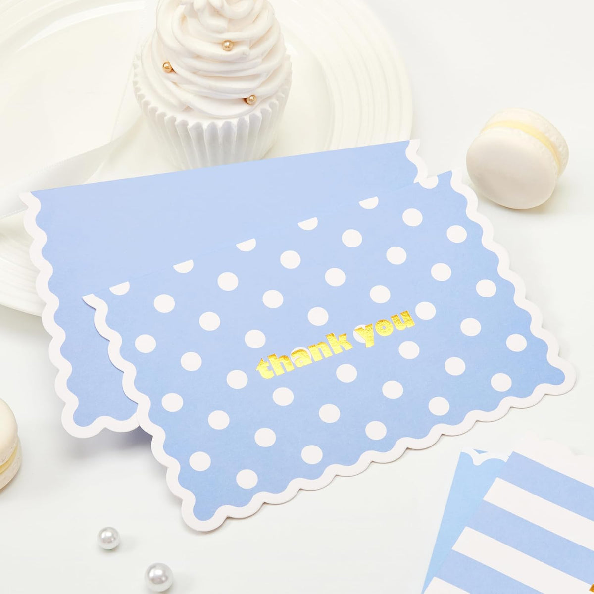 Crisky 4x6 3 Assortment Gold Foil Wavy Blue Thank You Cards with Envelopes (50 Pack) for Birthday, Baby Shower, Bridal Shower, Wedding, Graduation