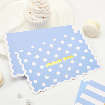 Crisky 4x6 3 Assortment Gold Foil Wavy Blue Thank You Cards with Envelopes (50 Pack) for Birthday, Baby Shower, Bridal Shower, Wedding, Graduation