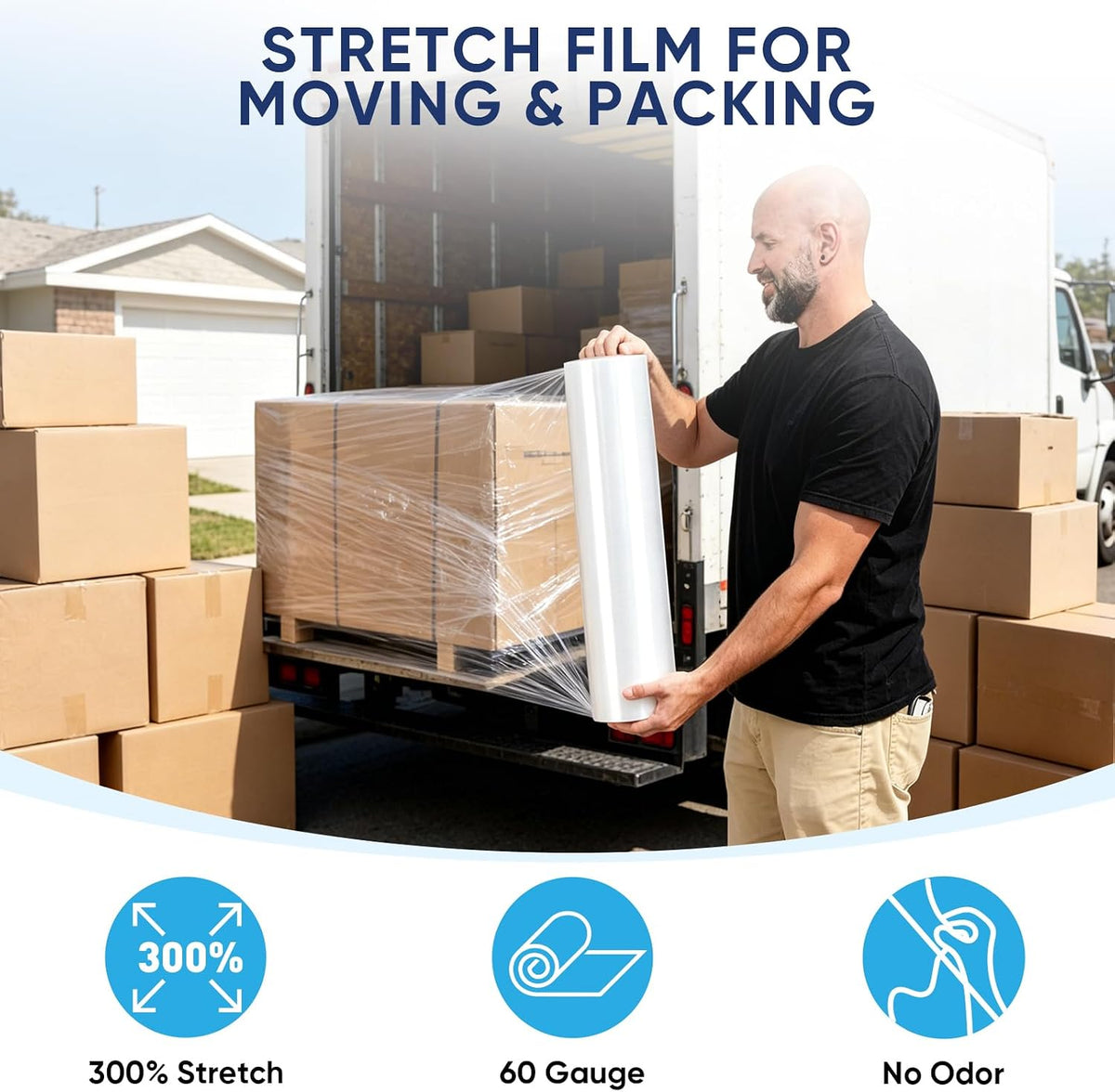 TICONN 1Pk Stretch Wrap Stretch Film Roll, 1000ft Industrial Strength 18 inch Wide Clear Plastic Wrap for Pallet Wrapping Shipping Moving (No Handle)