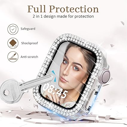 Bling Case with HD Screen Protector Women Compatible with Apple Watch 40mm Diamond Protective Face Cover PC Frame Protector for iWatch Series 456SE Clear